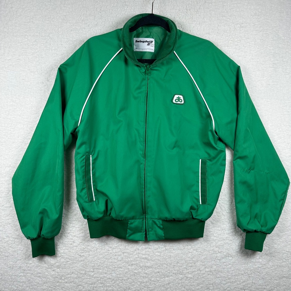Swingster Vintage Green Windbreaker Jacket Pioneer Hi-Bred USA Mens Large L